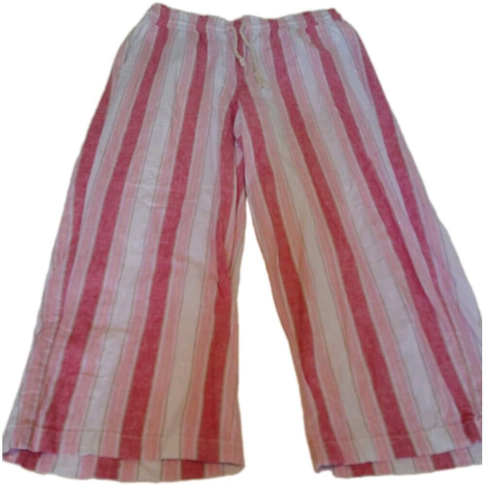 J.Crew Re-Imagined Linen Cotton Wide Leg Striped Pants Pink White Size 14